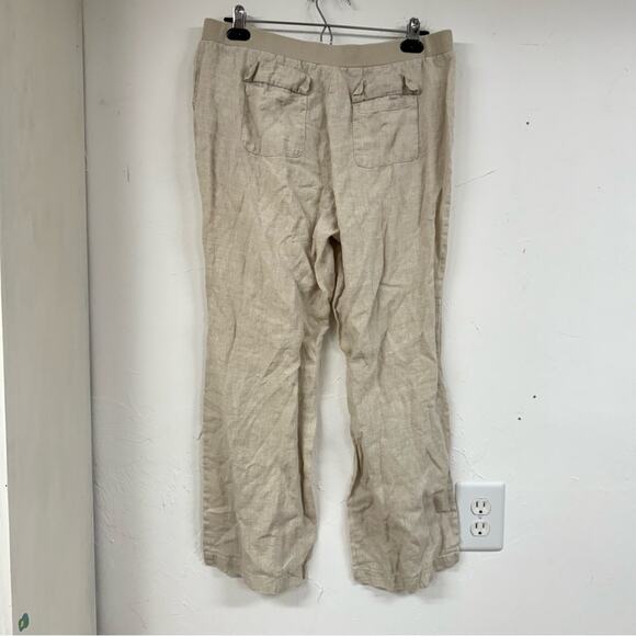 JM Collection Linen Cream Wide Leg Drawstring Waist Pull On Pants Womens 12P - Picture 10 of 11